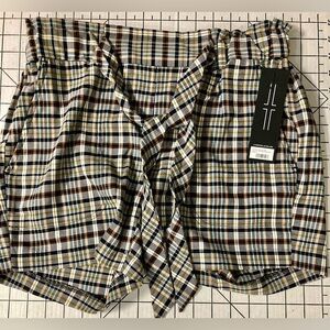 NWT Liverpool Women’s Small Paper Bag Self Tie Short In White/Black/Tan Plaid